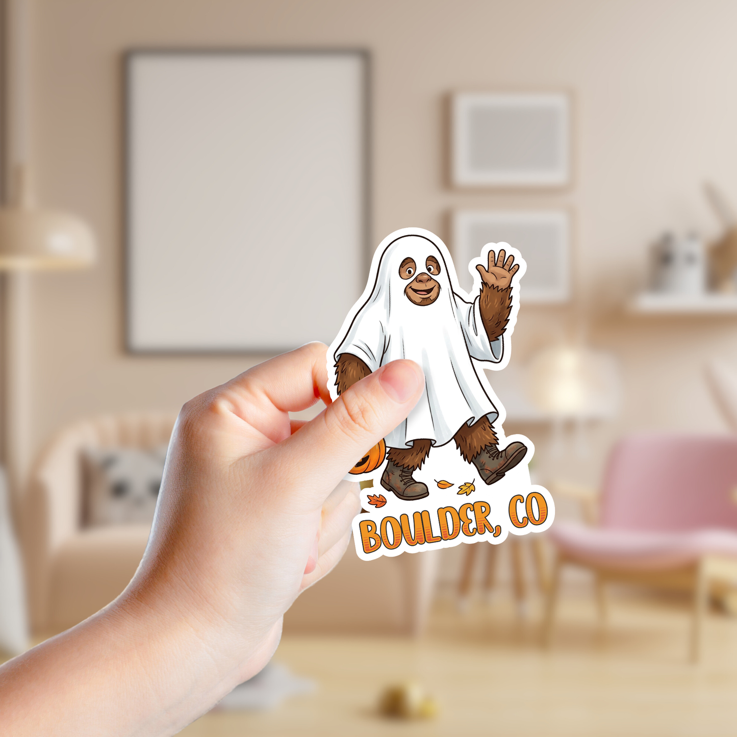 Big Foot in a Ghost Costume Custom Halloween Sticker