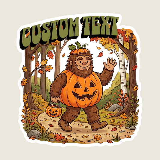 Big Foot in a Pumpkin Costume in the Woods Custom Sticker