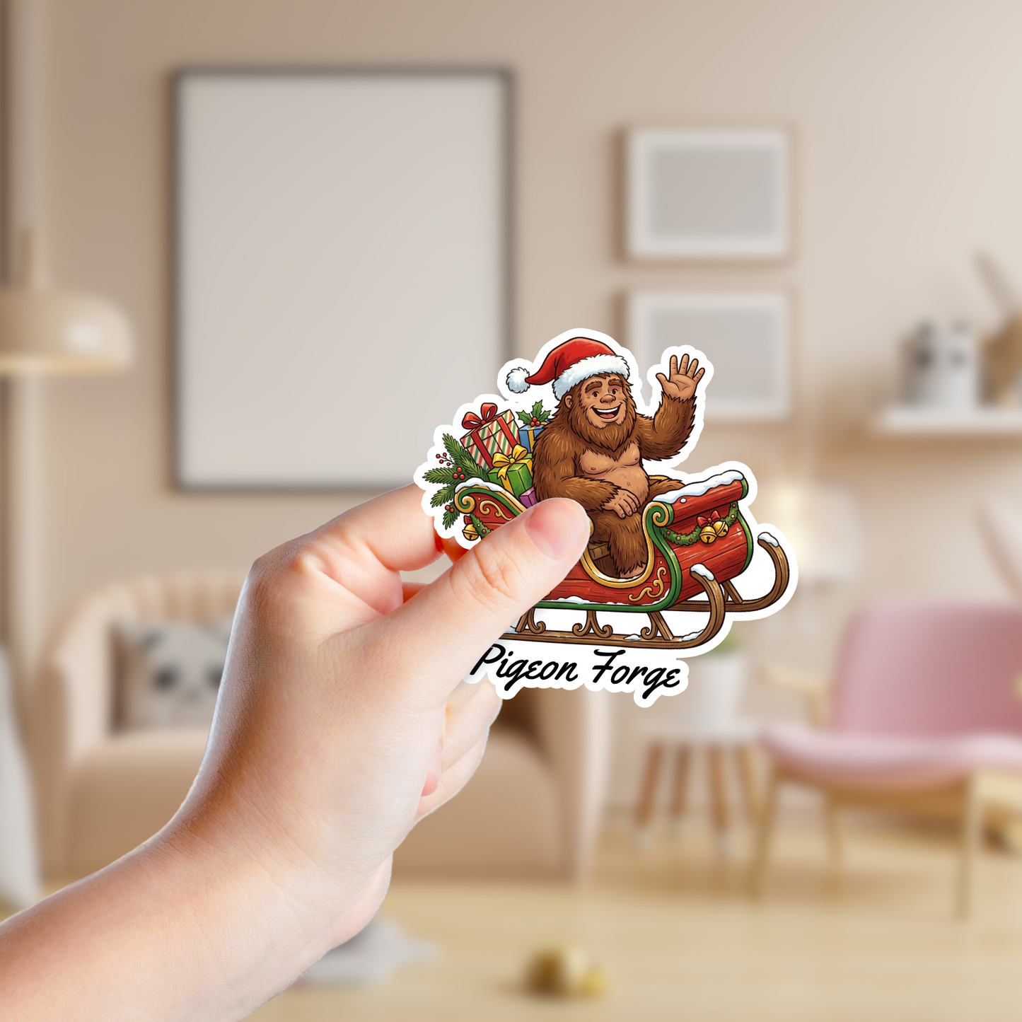 Big Foot in Santa's Sleigh Custom Christmas Sticker