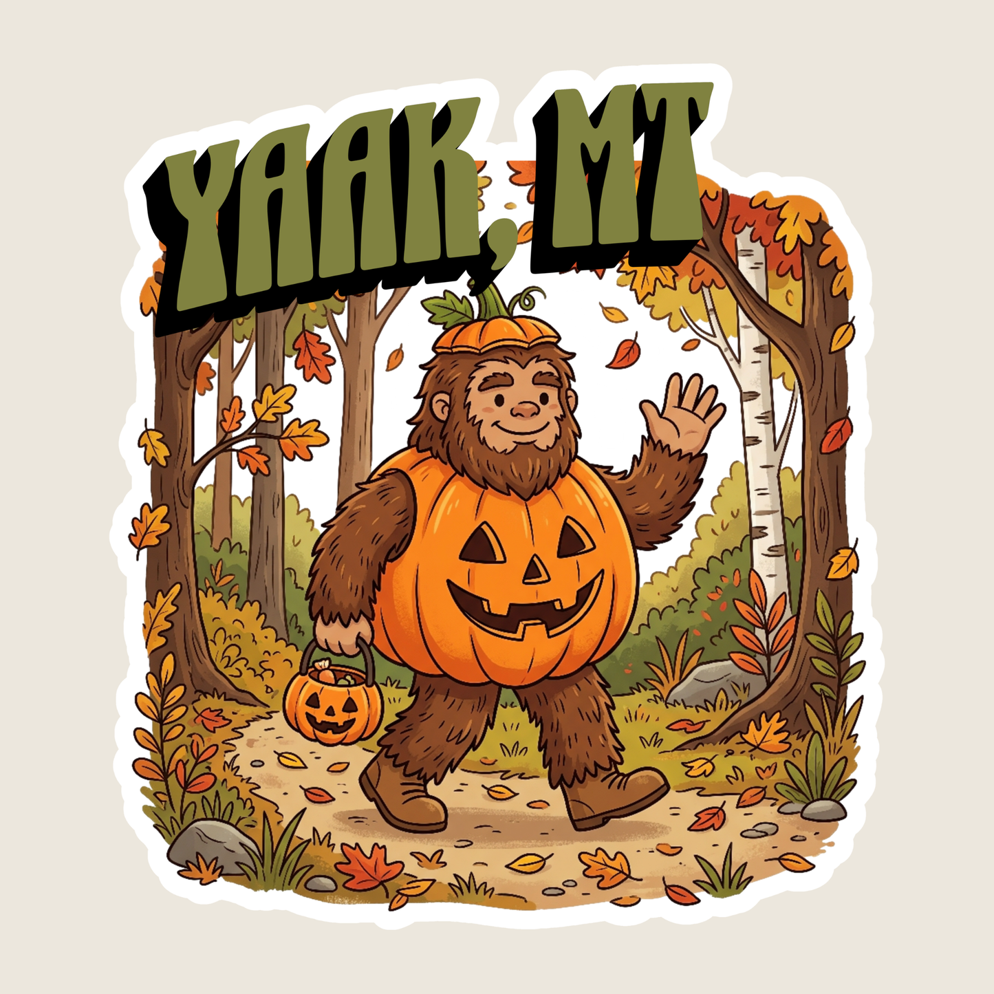 Big Foot in a Pumpkin Costume in the Woods Custom Sticker