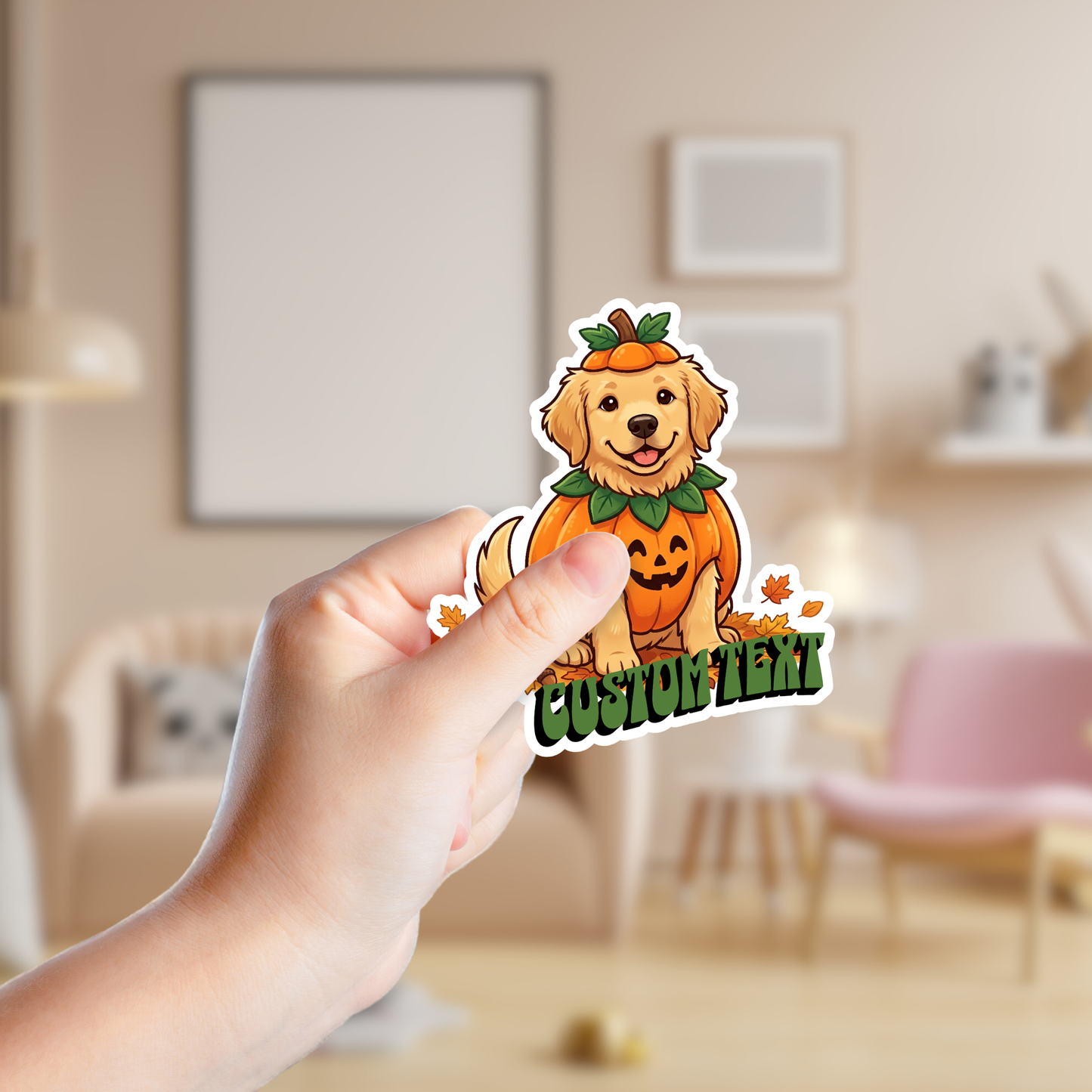 Golden Retriever in a Pumpkin Costume Halloween Custom Sticker