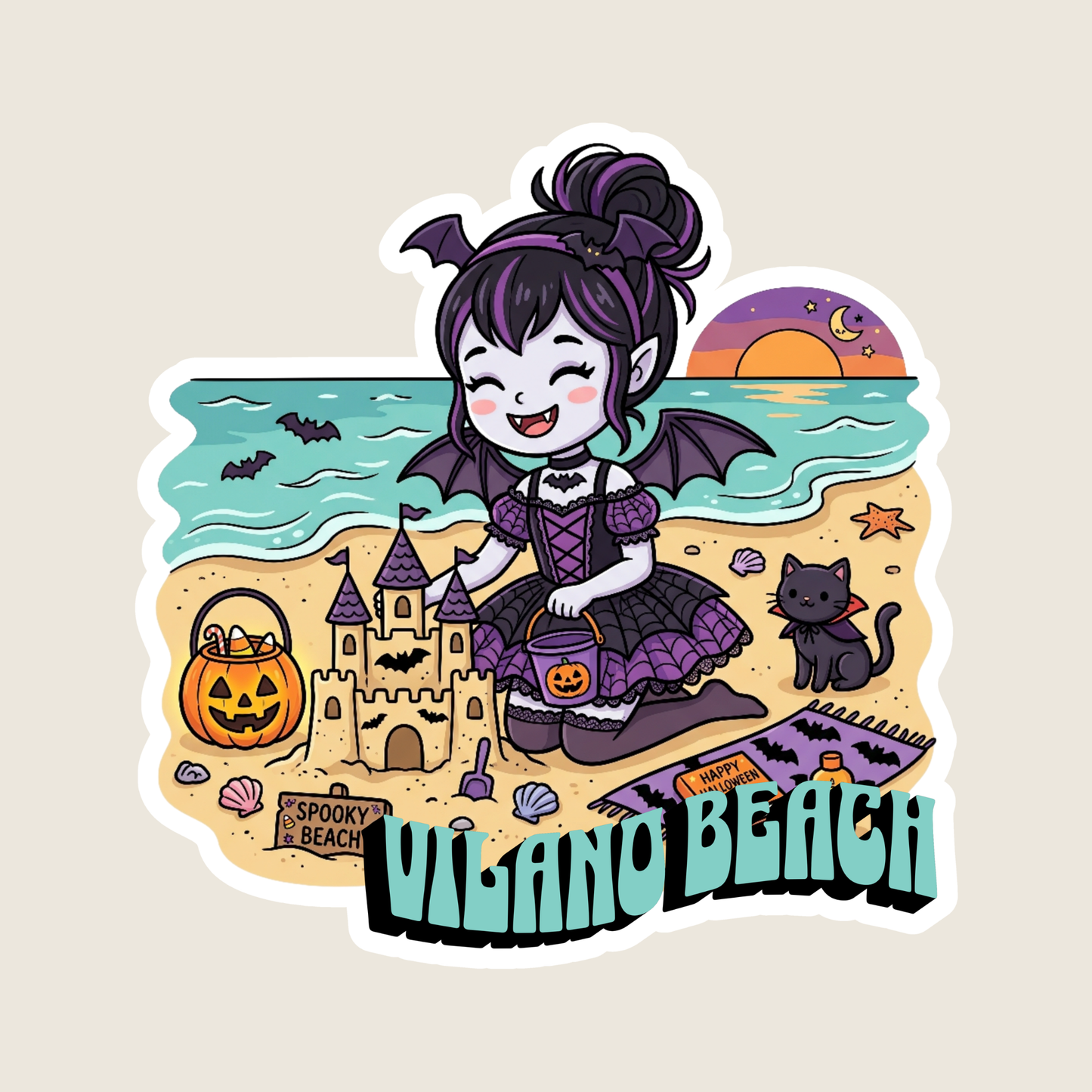 Girl Vampire Lounging at the Beach Custom Sticker