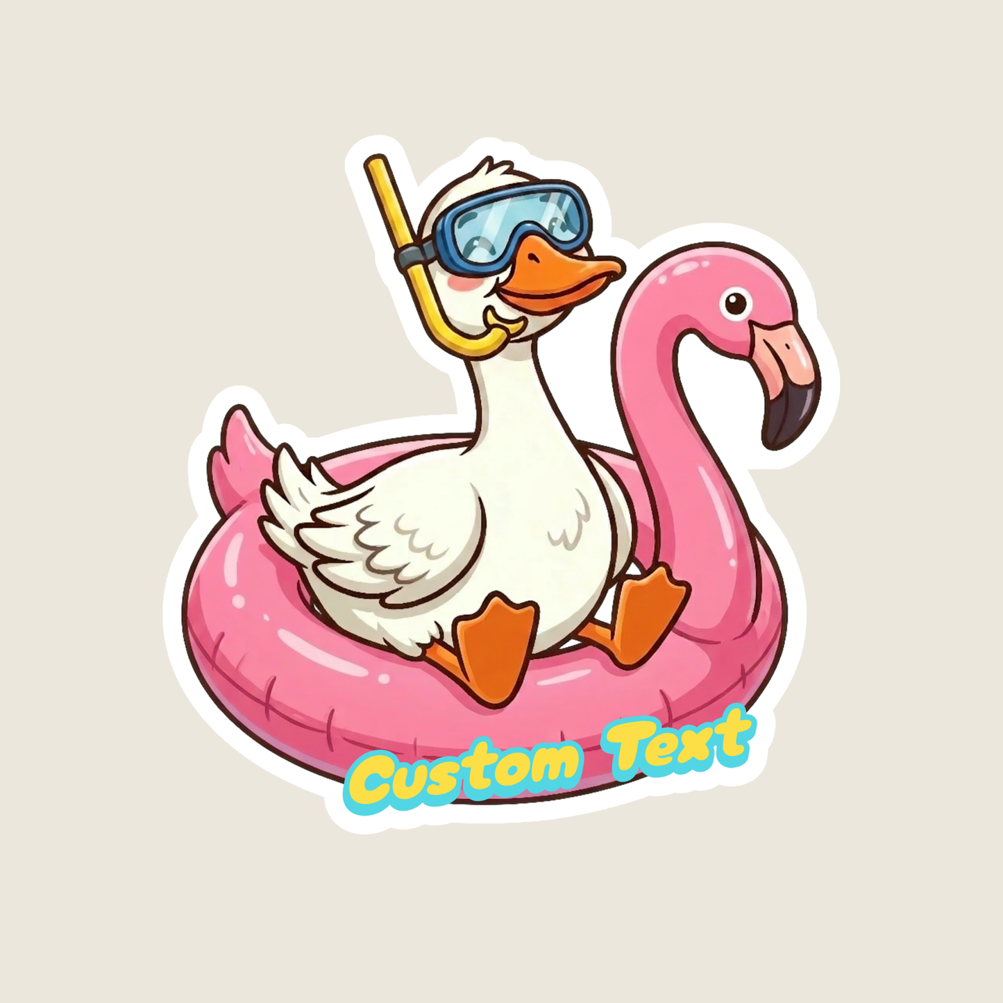 Snorkeling Silly Goose in a Flamingo Float Custom Funny Sticker