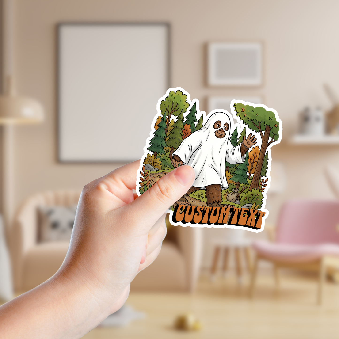 Big Foot in a Ghost Costume in the Woods Custom Sticker