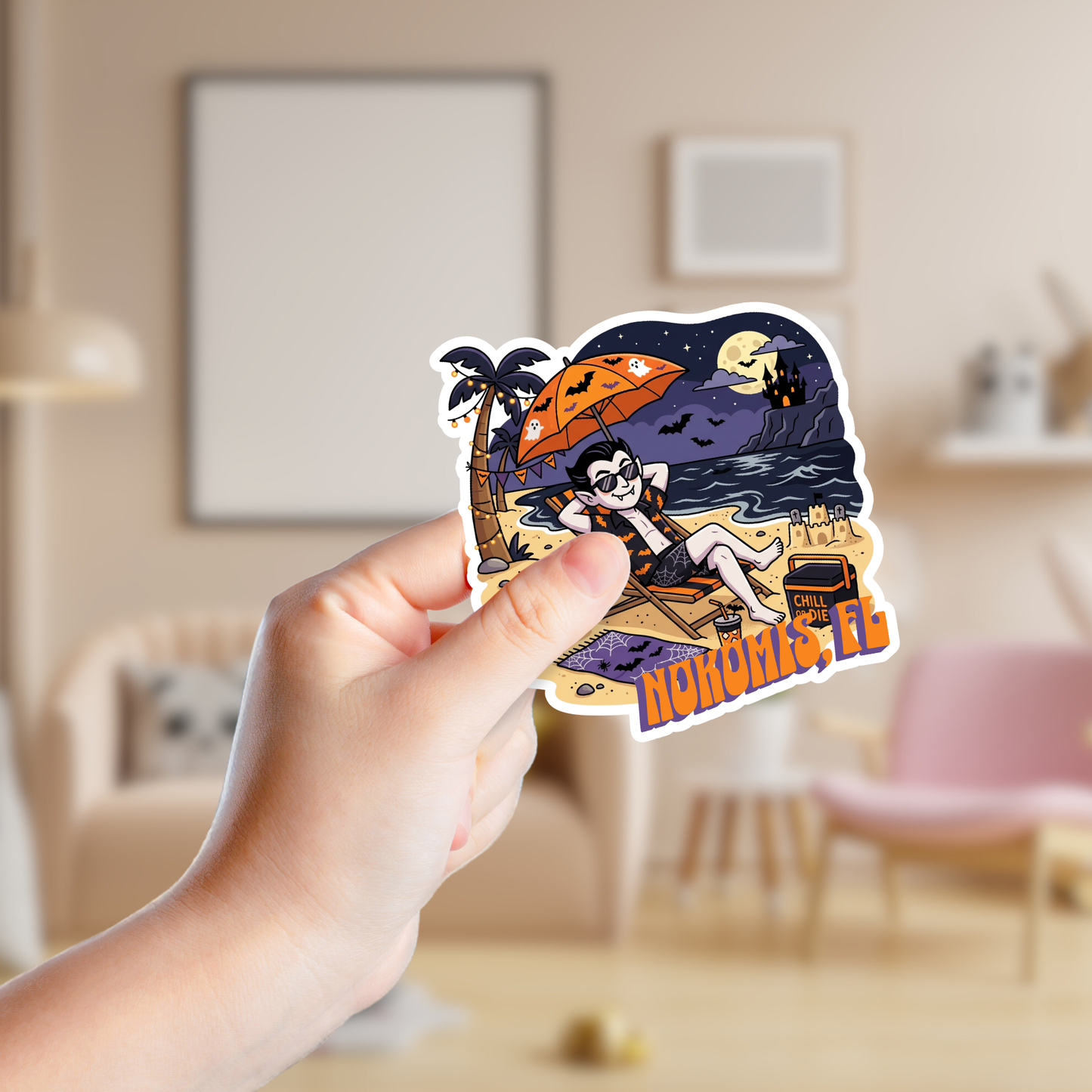 Vampire Lounging at the Beach Custom Sticker