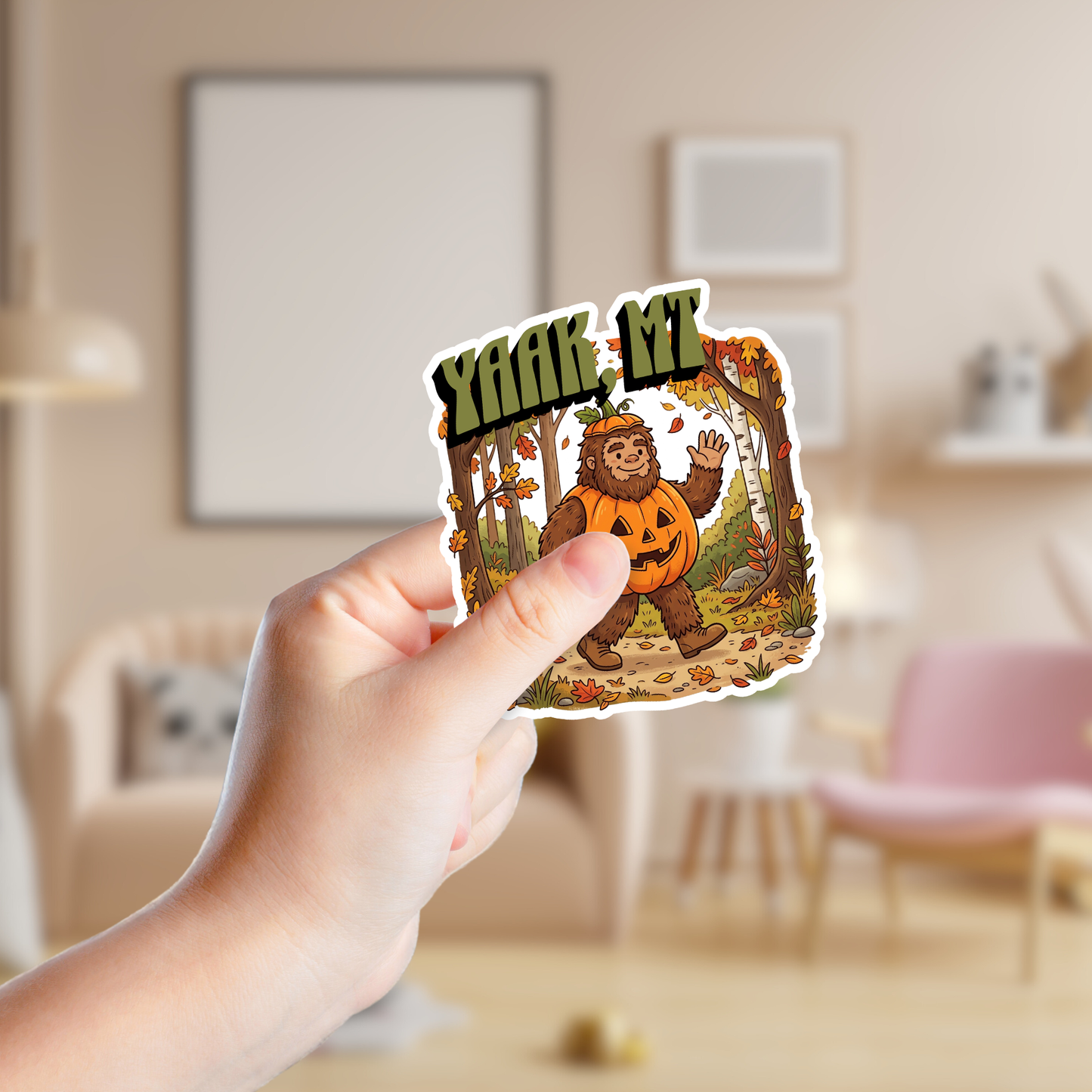 Big Foot in a Pumpkin Costume in the Woods Custom Sticker