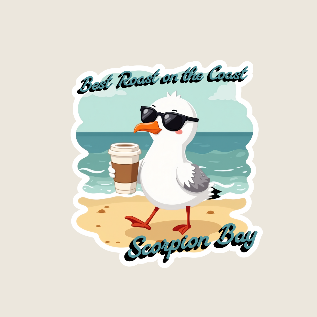 "Best Roast on the Coast" Funny Seagull Custom Souvenir Sticker