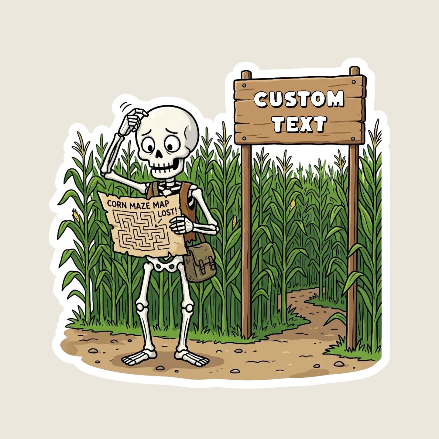 Skeleton Lost at a Corn Maze Custom Sticker