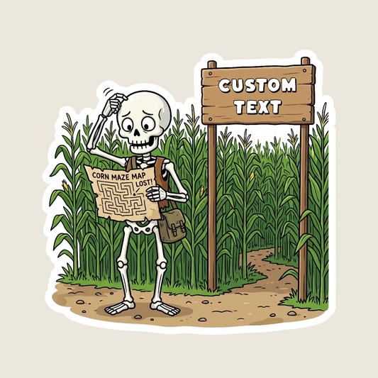 Skeleton Lost at a Corn Maze Custom Sticker