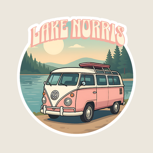 Pink Van at the Lake Custom Sticker