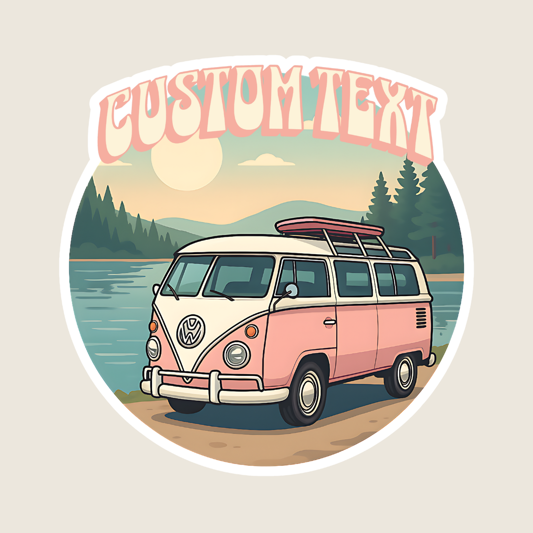 Pink Van at the Lake Custom Sticker