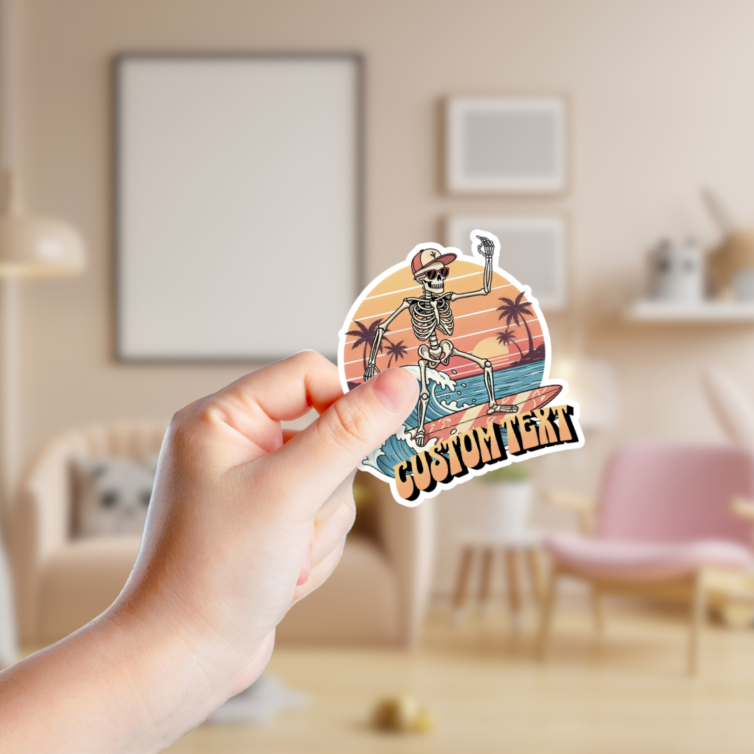 Customizable Surfing Skeleton Beach Sticker
