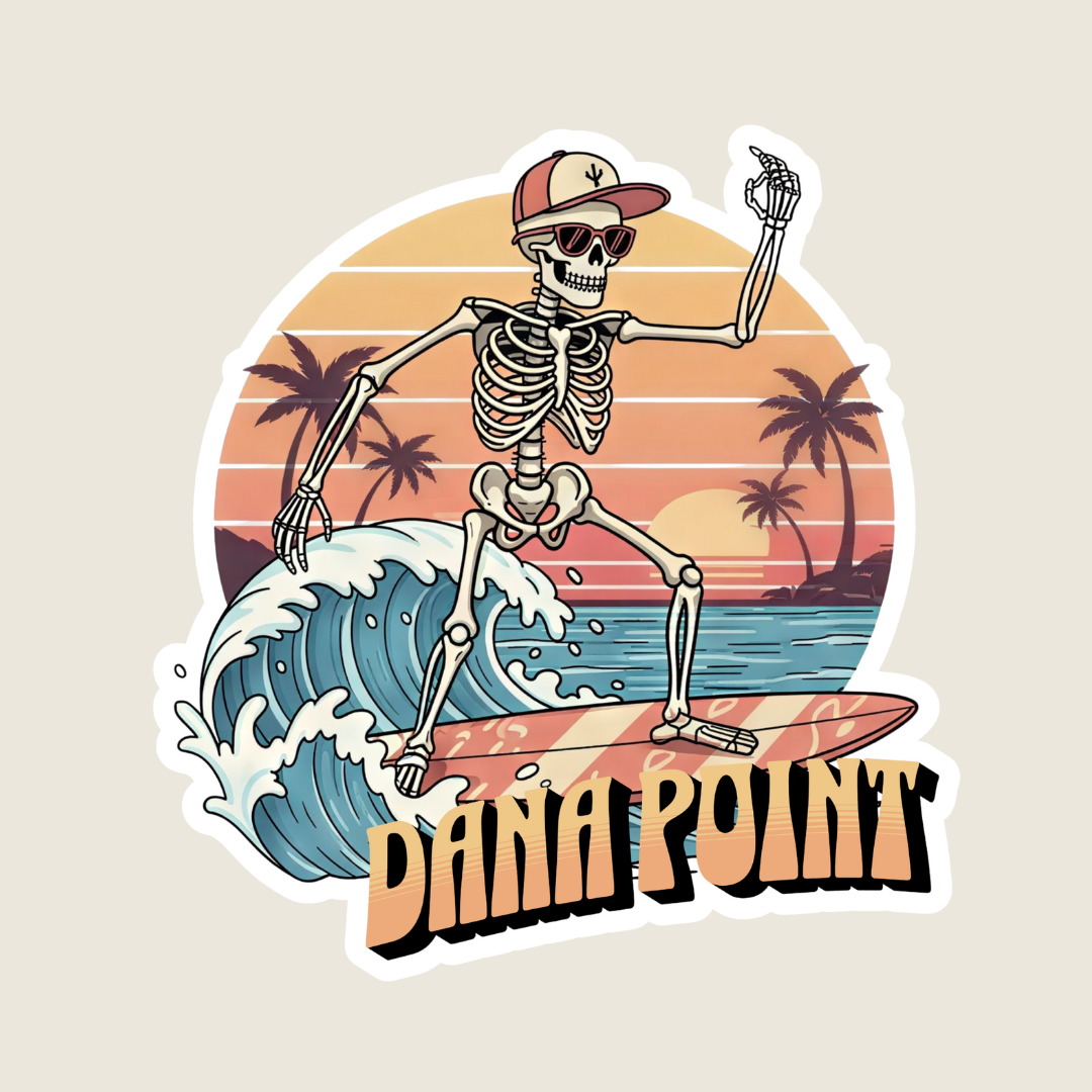 Customizable Surfing Skeleton Beach Sticker
