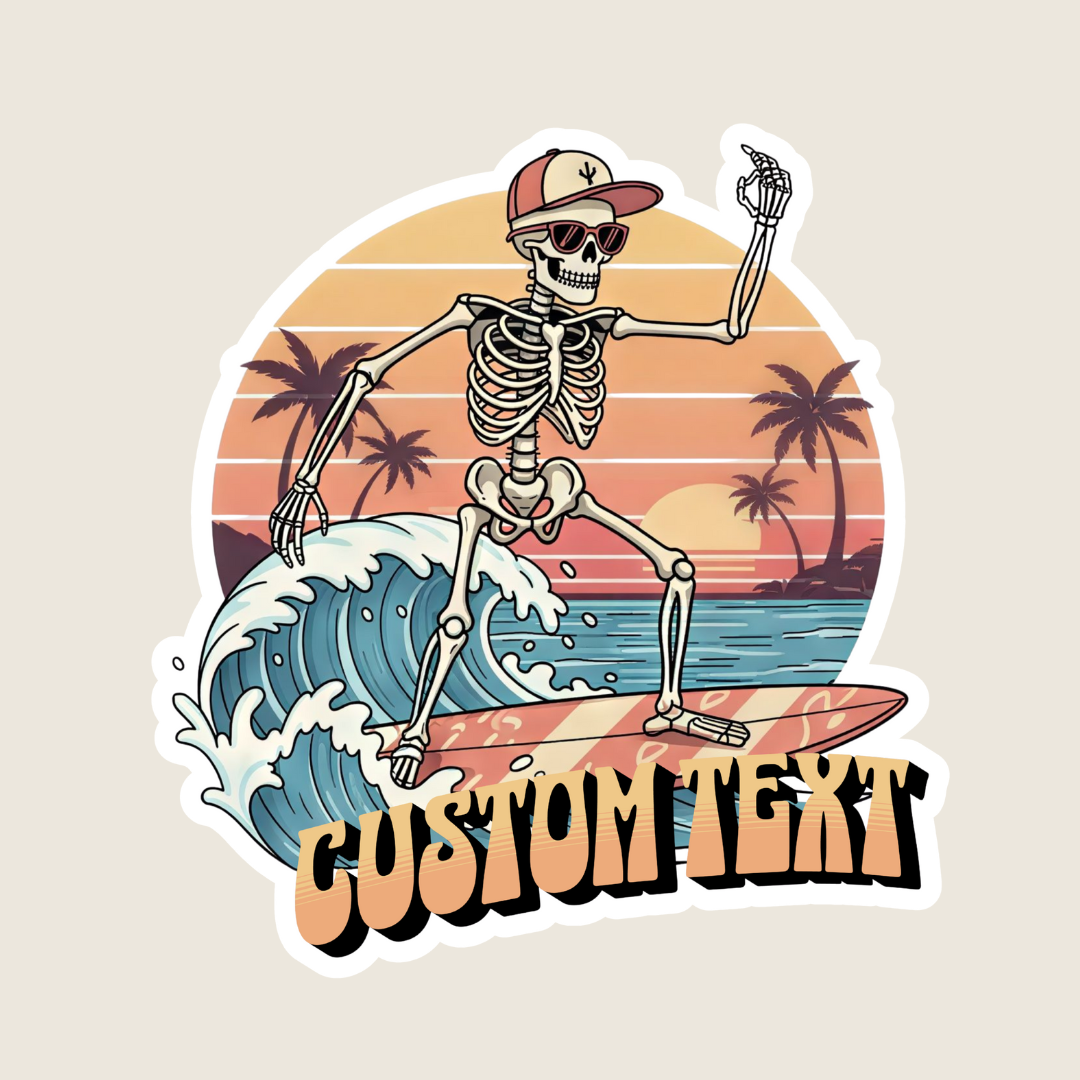Customizable Surfing Skeleton Beach Sticker